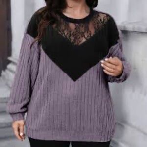 SHEIN Black and Purple V-Neck Sweater